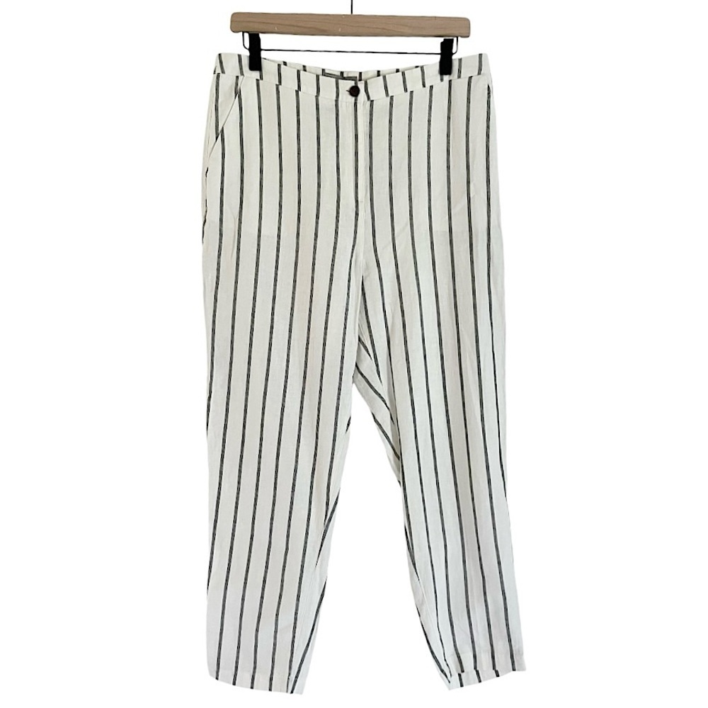 NWT ASOS Linen Blend Striped Pants White Black Women’s Size 8